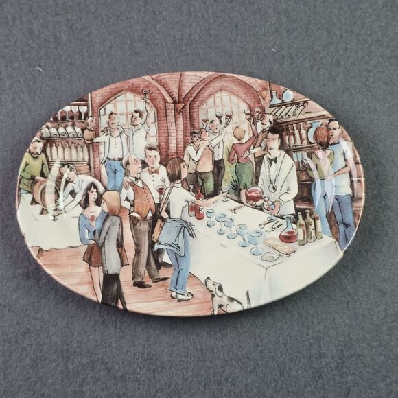 VTG Brunelli Italy Hand Painted Market Scene Oval Ceramic Serving Dish 8 Inch - Picture 4 of 8